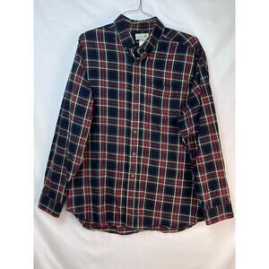 LL Bean Men's Red/Black Plaid Flannel Winter Preppy Shirt - Size Large